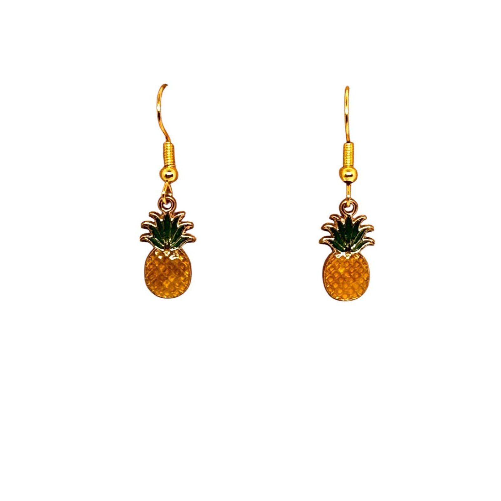 Enamel Pineapple Charm 10kt Gold Plated Hook Earrings #2202